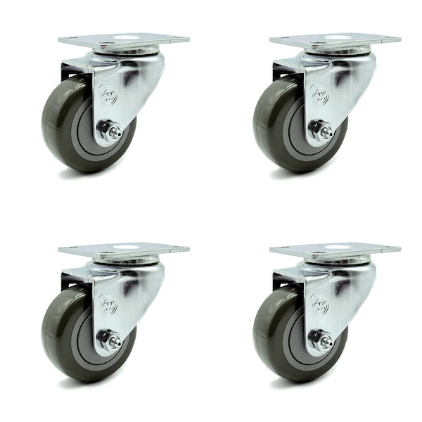 3.5 Inch Gray Polyurethane Wheel Swivel Top Plate Caster Set